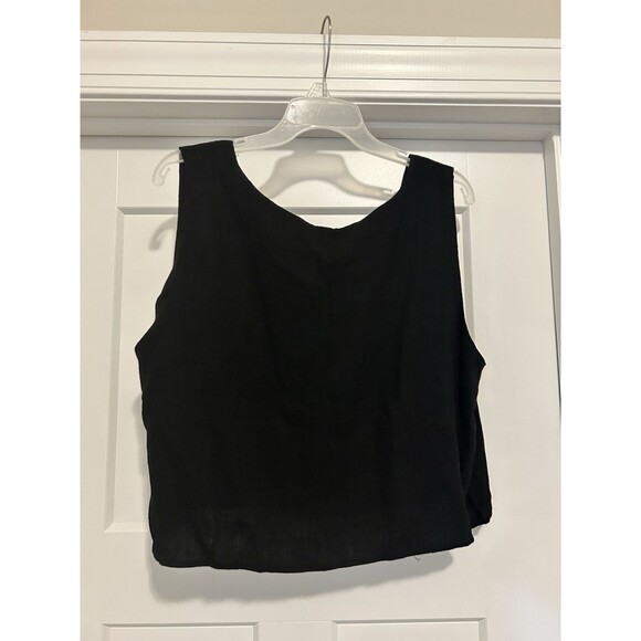 Perfectshe Relaxed Black Sleeveless Crop Top Tank Size XL Linen Blend Boxy Fit - Picture 6 of 6